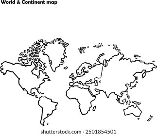 Mapa del continente mundial, esquema simple.