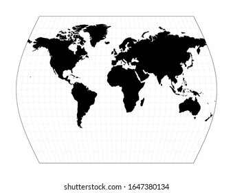 World contour. John Muir's Times projection. Plain world geographical map with graticule lines. Vector illustration.