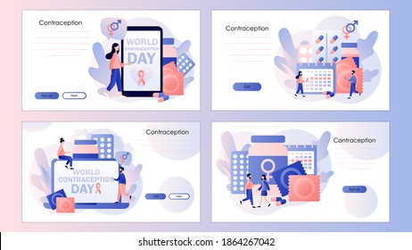 World Contraception Day. Contraceptive Methods In Sexual And Reproductive Health. Screen Template For Mobile Smart Phone, Landing Page, Template, Ui, Web, Mobile App, Poster, Banner, Flyer. Vector