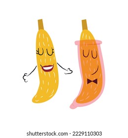 World Contraception Day vector. Vector illustration of a banana wearing a condom. Bananas are depicted as a man and a woman. Contraception Day Poster, September 26.