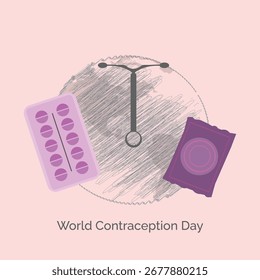 Vector del Día Mundial de la Anticoncepción, ilustración. 26 de septiembre. Concepto de diseño de píldoras anticonceptivas y métodos anticonceptivos.