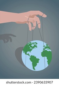 World control. Dominion over the Earth. The hand controls the Earth like a puppet. EPS 10.