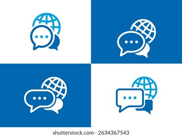 vetor de design de logotipo de conversação mundial, logotipo de conversação com bolha de bate-papo e globo para longa distância e logotipo de conversação próxima