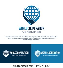 World cooperation vector logo template. This design use globe or earth symbol. Suitable for business.