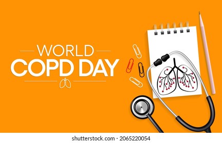 World COPD day (Chronic Obstructive Pulmonary Disease) is observed every year in November, is the name for a group of lung conditions that cause breathing difficulties. Vector illustration