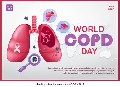 El Día Mundial de la EPOC (Enfermedad Pulmonar Obstructiva Crónica) es una enfermedad pulmonar que causa dificultad para respirar. 3d Ilustración vectorial, adecuada para la salud, la educación y los eventos