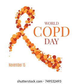 World COPD day poster with an orange ribbon made of dots on white background. Chronic obstructive pulmonary disease awareness month. Medical concept. Vector illustration.