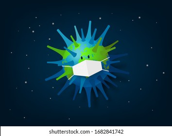 world Corona virus attack concept. Earth put mask to fight against Corona virus.