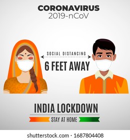 concepto de ataque del virus Corona mundial 2020. Bloqueo nacional y distanciamiento social en India  