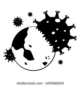 world Corona virus attack concept. world/earth put mask to fight against Corona virus. the concept of the earth that Corona eats every day, danger and public health risk disease.Many Virus attack isol