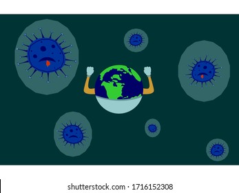 concepto de ataque del virus Corona del mundo. mundo/tierra poner máscara para luchar contra el virus Corona. Concepto de lucha contra el virus