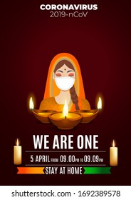 world Coronavirus attack concept 2020, we are one , stay at home indian Concept of fight against virus, danger and public health risk disease. COVID -19 (2019-nCoV) background with candle and lamp