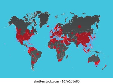 World Coronavirus Spread Map COVID-19 Title Global Epidemic Pandemic Info Vector