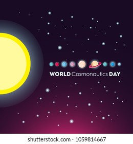 World cosmonautics day greeting card with rocket.