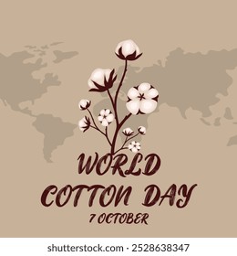 World Cotton Day Logo isolated creative concept design. cotton background design. World Cotton Day banner template beauty cotton background. Natural organic fiber, Organic text.