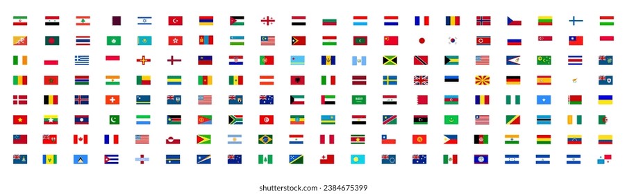 Banderas de países del mundo. Gran juego de banderas cuadradas de los países del mundo. Coloridos países aislados del mundo. Iconos del vector