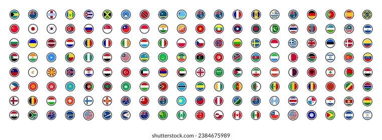 Die Länder der Welt Flaggen. Große Anzahl quadratischer Flaggen der Länder der Welt. Farbige isolierte Länder der Welt. Vektorsymbole