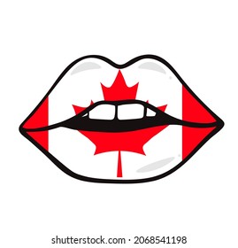 World countries. Lip print patriotic kiss. Lips and flag Canada.