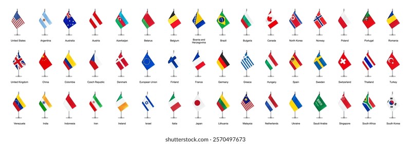 World Country Table Flags Vector Set