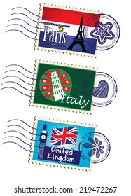 World country travel landmark stamp set (vector)