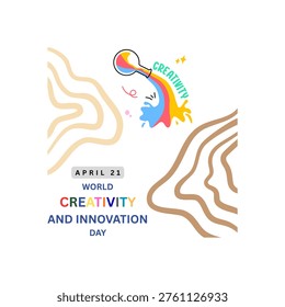 World Creativity and Innovation Day. April 21. Idea light bulb. Line outline. Doodle. White background. Poster, banner, card, background. Eps 10.