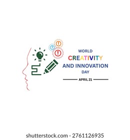 World Creativity and Innovation Day. April 21. Idea light bulb. Line outline. Doodle. White background. Poster, banner, card, background. Eps 10.