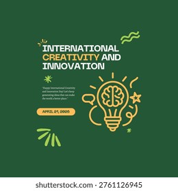 World Creativity and Innovation Day. April 21. Idea light bulb. Line outline. Doodle. White background. Poster, banner, card, background. Eps 10.