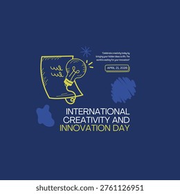 World Creativity and Innovation Day. April 21. Idea light bulb. Line outline. Doodle. White background. Poster, banner, card, background. Eps 10.