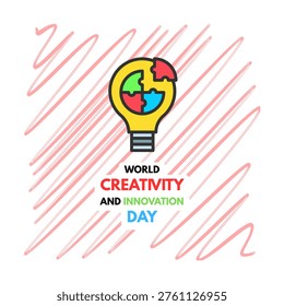 World Creativity and Innovation Day. April 21. Idea light bulb. Line outline. Doodle. White background. Poster, banner, card, background. Eps 10.