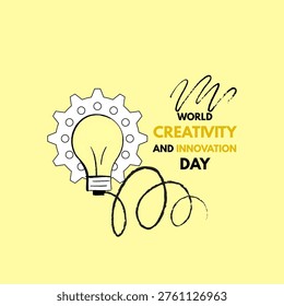 World Creativity and Innovation Day. April 21. Idea light bulb. Line outline. Doodle. White background. Poster, banner, card, background. Eps 10.