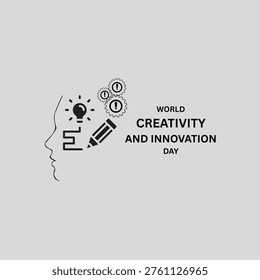 World Creativity and Innovation Day. April 21. Idea light bulb. Line outline. Doodle. White background. Poster, banner, card, background. Eps 10.