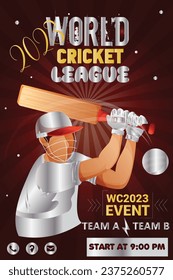 World Cricket League 2023 poster design with coloring gradient 