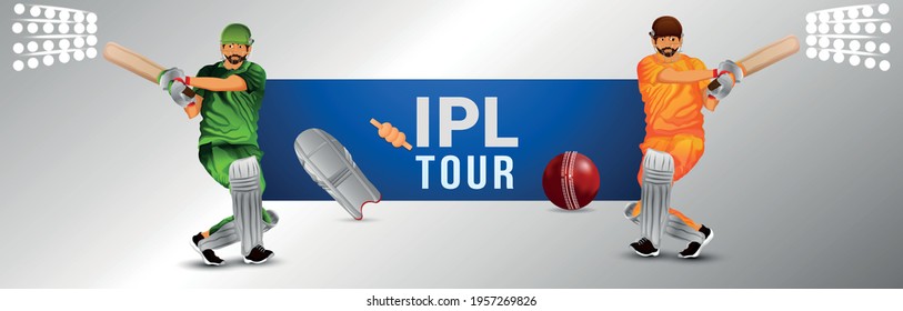 World Cricket League Match With Vector Illustration Of Cricketer On Stadium Background