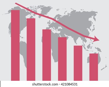 World crisis chart. Crisis business graph market and stock money world finance. Vector flat design illustration