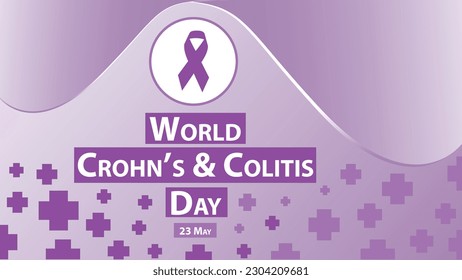 WORLD CROHN'S AND COLITIS DAY vector banner design with smooth gradient background, ribbon, cross icon pattern and typography. CROHN'S AND COLITIS DAY modern minimal medical poster illustration.