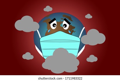 World cry with mask protect from Air Pollution, Environmental concept of contaminated Dirty earth.