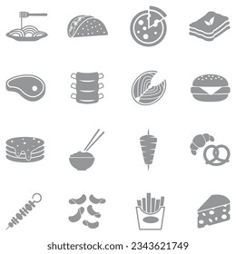 World Cuisine Icons. Gray Flat Design. Vector Illustration.