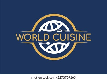 Concepto de diseño con el logotipo de la cocina mundial. Ilustración vectorial