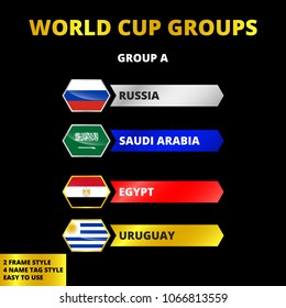 World cup 2018 russia, football soccer country groups, championship match table chart. With 4 version design template, easy to use.