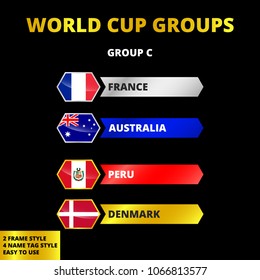 World cup 2018 russia, football soccer country groups, championship match table chart. With 4 version design template, easy to use.