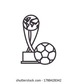 world cup with ball line style icon design, Soccer football sport hobby competition and game theme Vector illustration