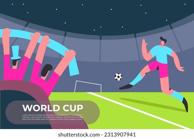 World Cup. Fans in the stadium cheer for their team at the FIFA World Cup. Flat vector illustration.