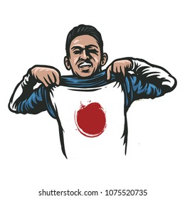  world cup football soccer player world cup supporter fan lifting shirt showing country flag Japan 2018