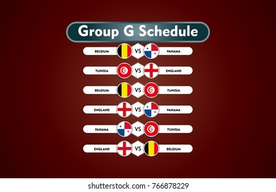 World cup russia 2018. match schedule group G vector illustration. eps10.