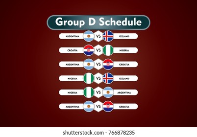 World Cup Russia 2018. Match Schedule Group D Vector Illustration. Eps10.