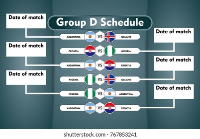 World cup russia 2018. match schedule group D vector illustration. eps10.