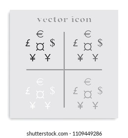 World currencies flat black and white vector icons.
