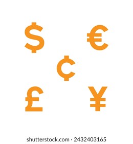 World currencies symbol orange color vector illustration on white background.