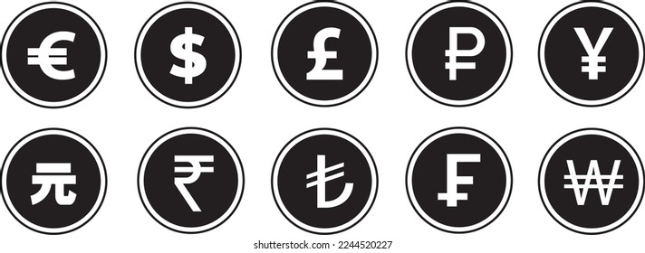 World currency coins icon vector.