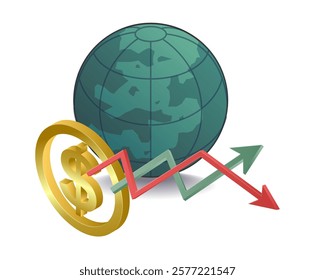 World currency dollar analysis concept illustration